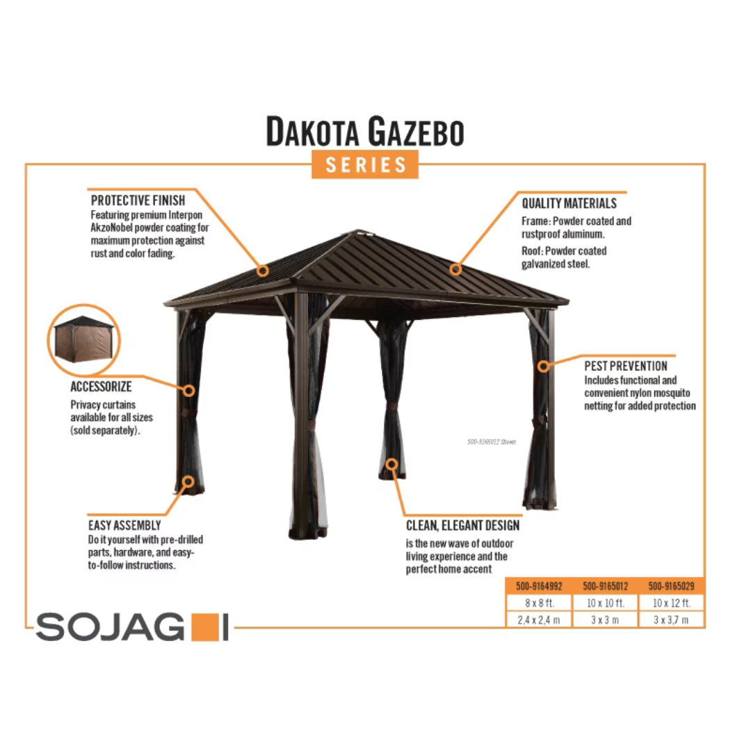 Sojag Dakota Hardtop Gazebo Outdoor Sun Shelter -  Dark Brown - Senior.com Gazebos