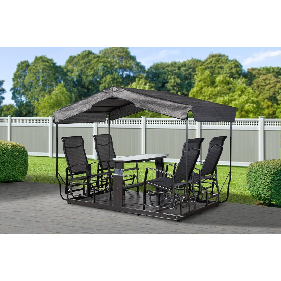 Sojag Charcoal Houston 4-Seater Glider Swing with Gazebo Cover & Table