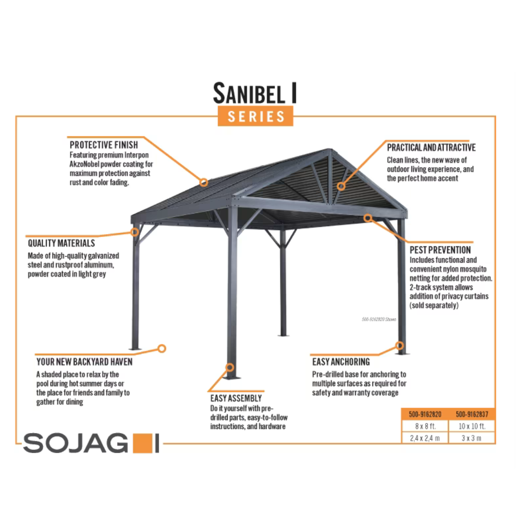 Sojag Sanibel I Hardtop Gazebo Light Gray with Steel Roof - Senior.com Gazebos