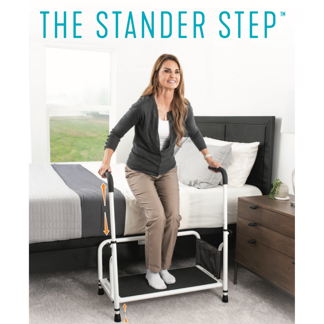 Stander Step - Bedside Step Stool - Height Adjustable With Hand Rails