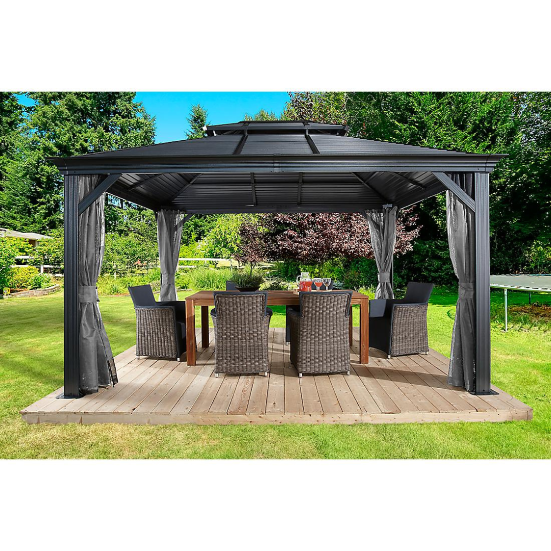 Sojag Mykonos Double Roof Hardtop Gazebo Outdoor Sun Shelter with Mosquito Netting