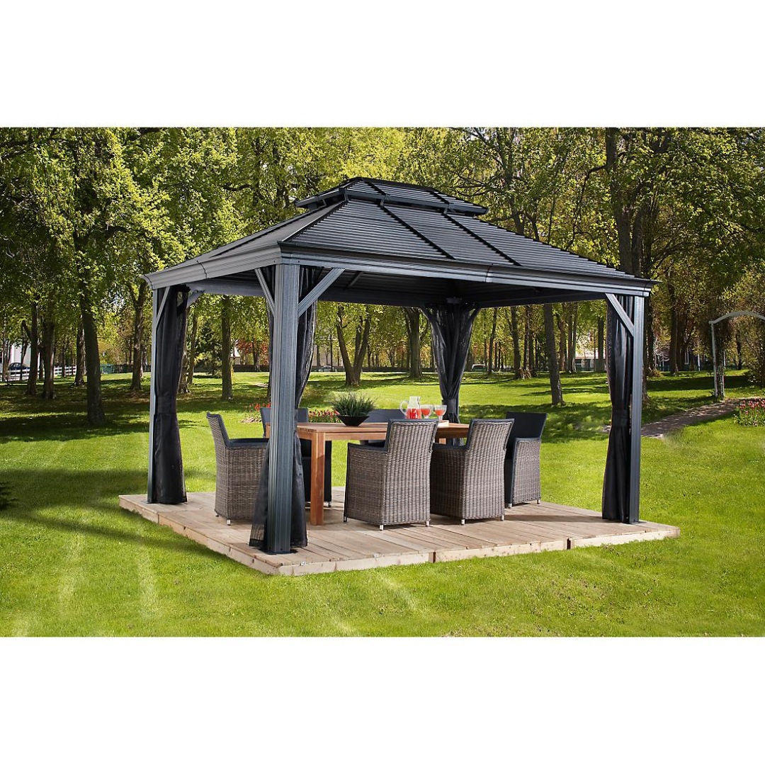 Sojag Mykonos Double Roof Hardtop Gazebo Outdoor Sun Shelter with Mosquito Netting
