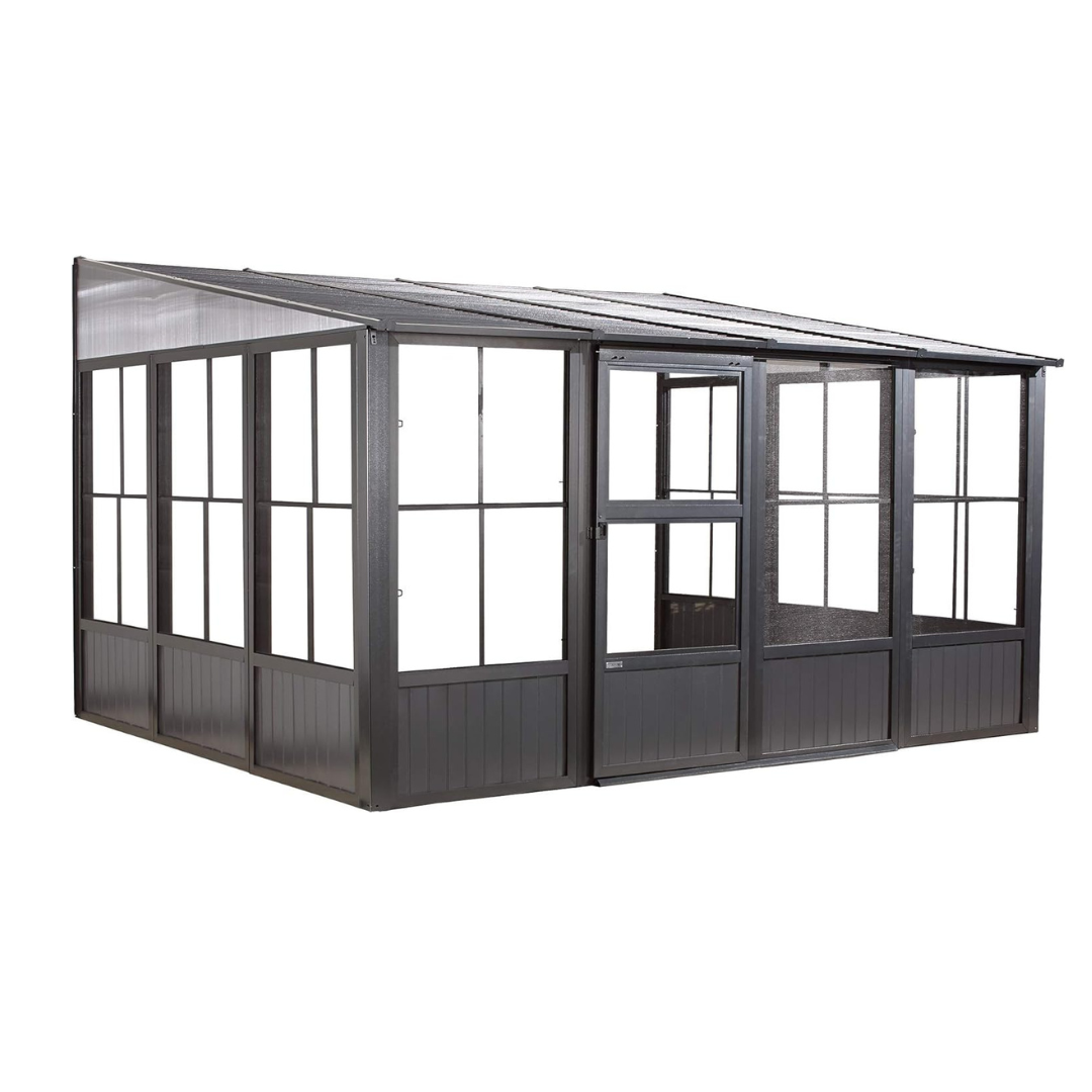 Sojag Outdoor Charleston Solarium Wall-Mounted Sunroom with Mosquito Nets - Dark Grey - Senior.com Solarium