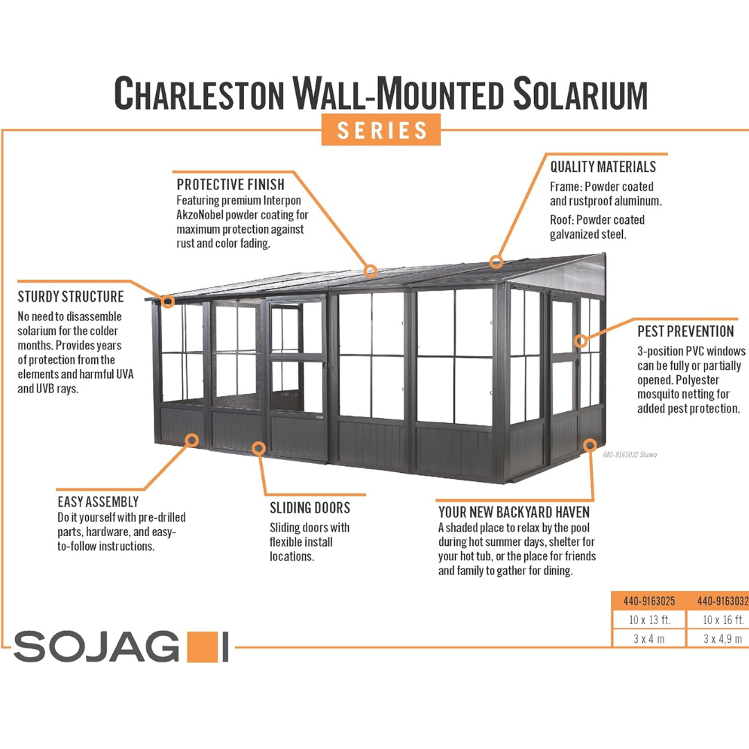 Sojag Outdoor Charleston Solarium Wall-Mounted Sunroom with Mosquito Nets - Dark Grey - Senior.com Solarium