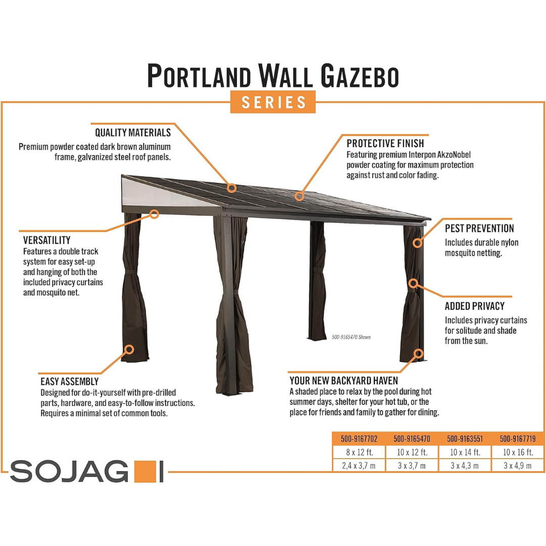 Sojag Portland Wall Gazebo - Sun Shelter Attaches To Home Wall - Senior.com Gazebos