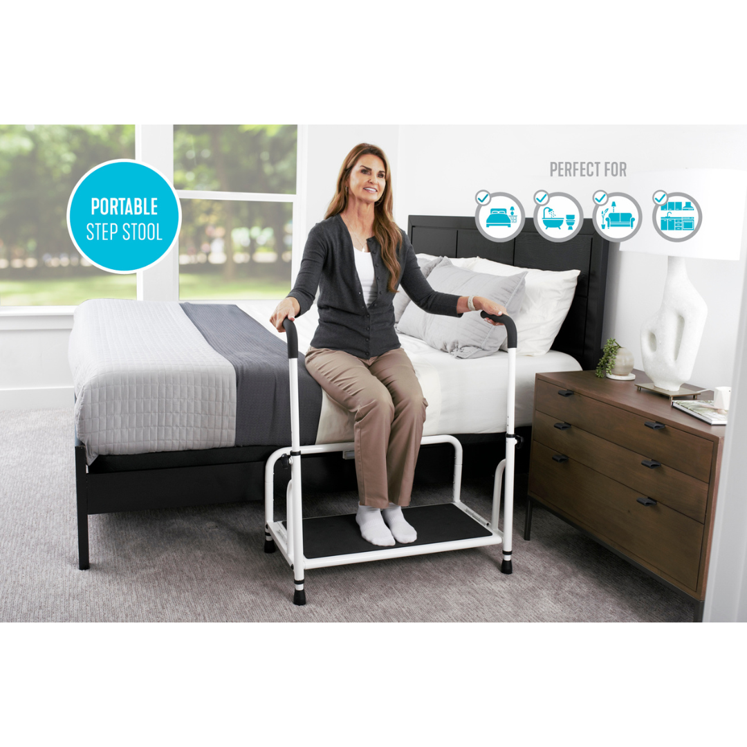 Stander Step Bedside Step Stool Height Adjustable With Hand Rails
