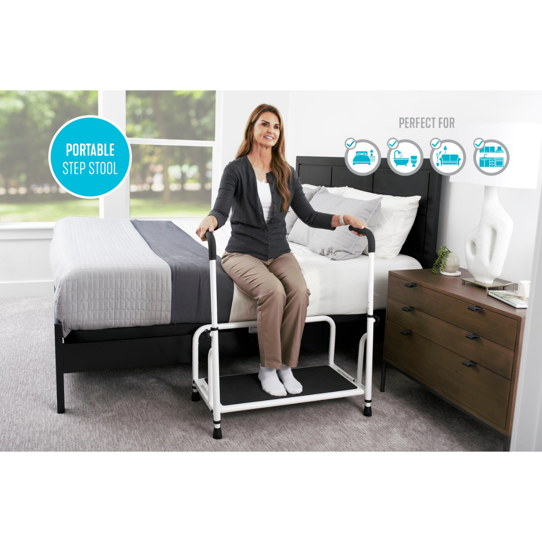 Stander Step - Bedside Step Stool - Height Adjustable With Hand Rails - Senior.com Step Stools