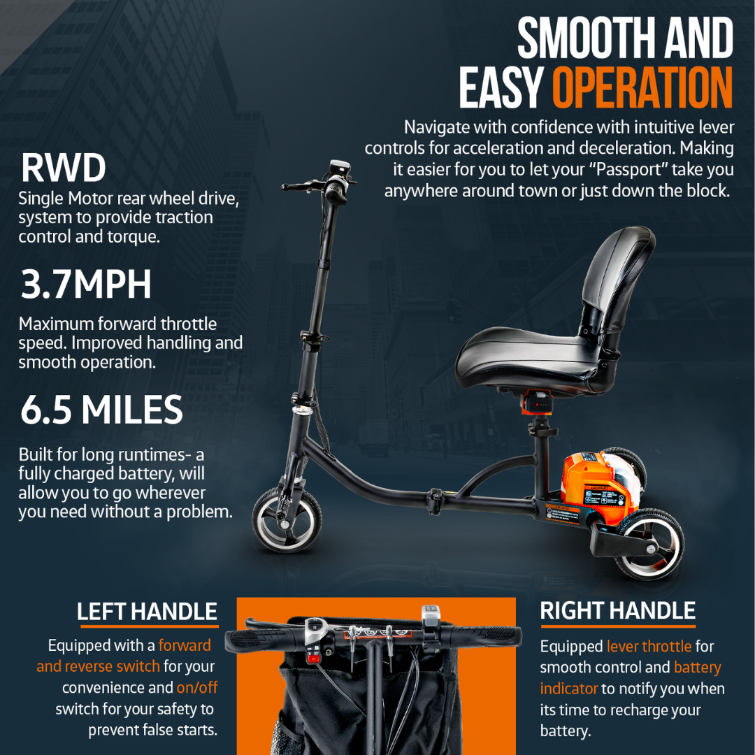 SuperHandy Passport Foldable 3 Wheel Mobility Scooter - 35 lbs - Senior.com Scooters