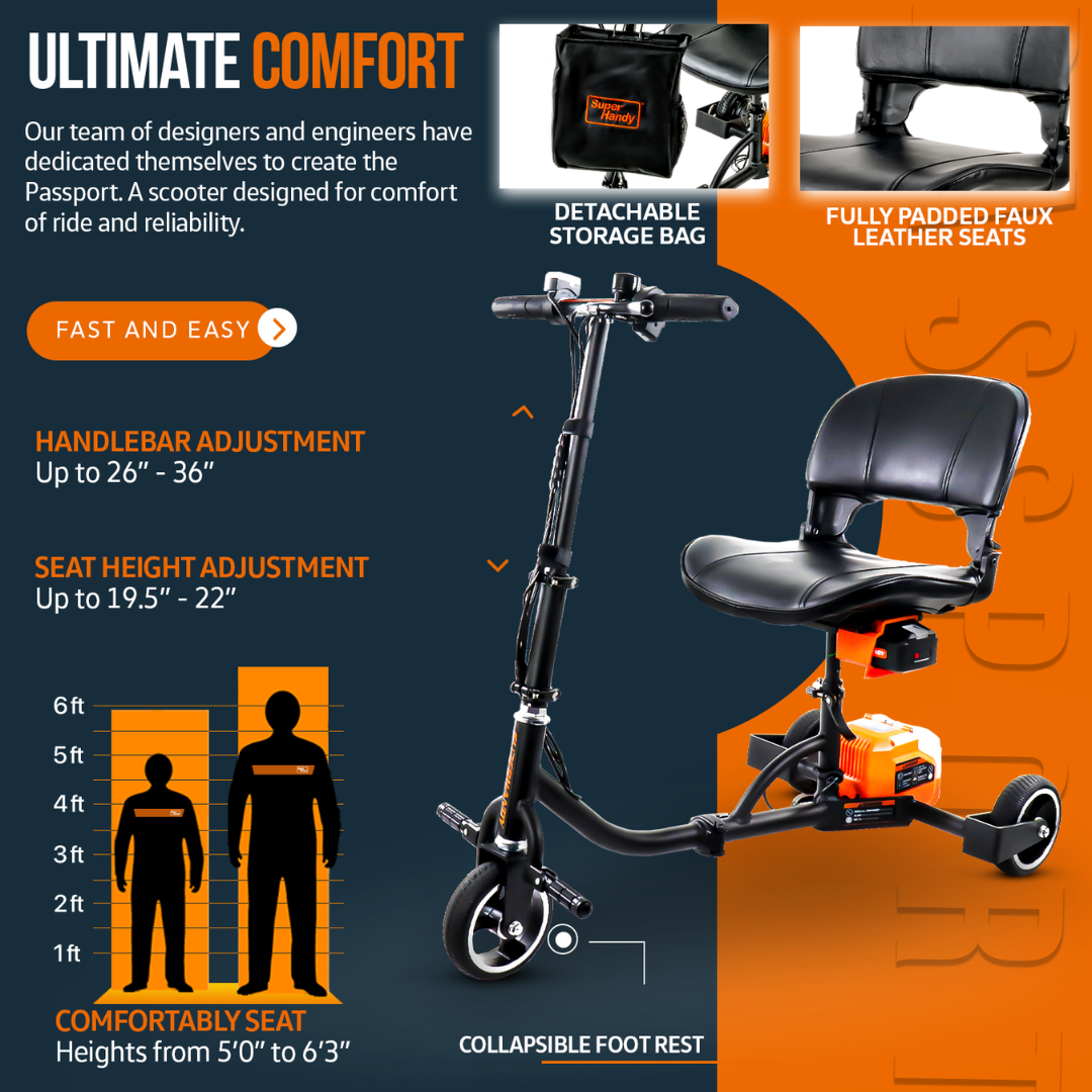 SuperHandy Passport Foldable 3 Wheel Mobility Scooter - 35 lbs - Senior.com Scooters