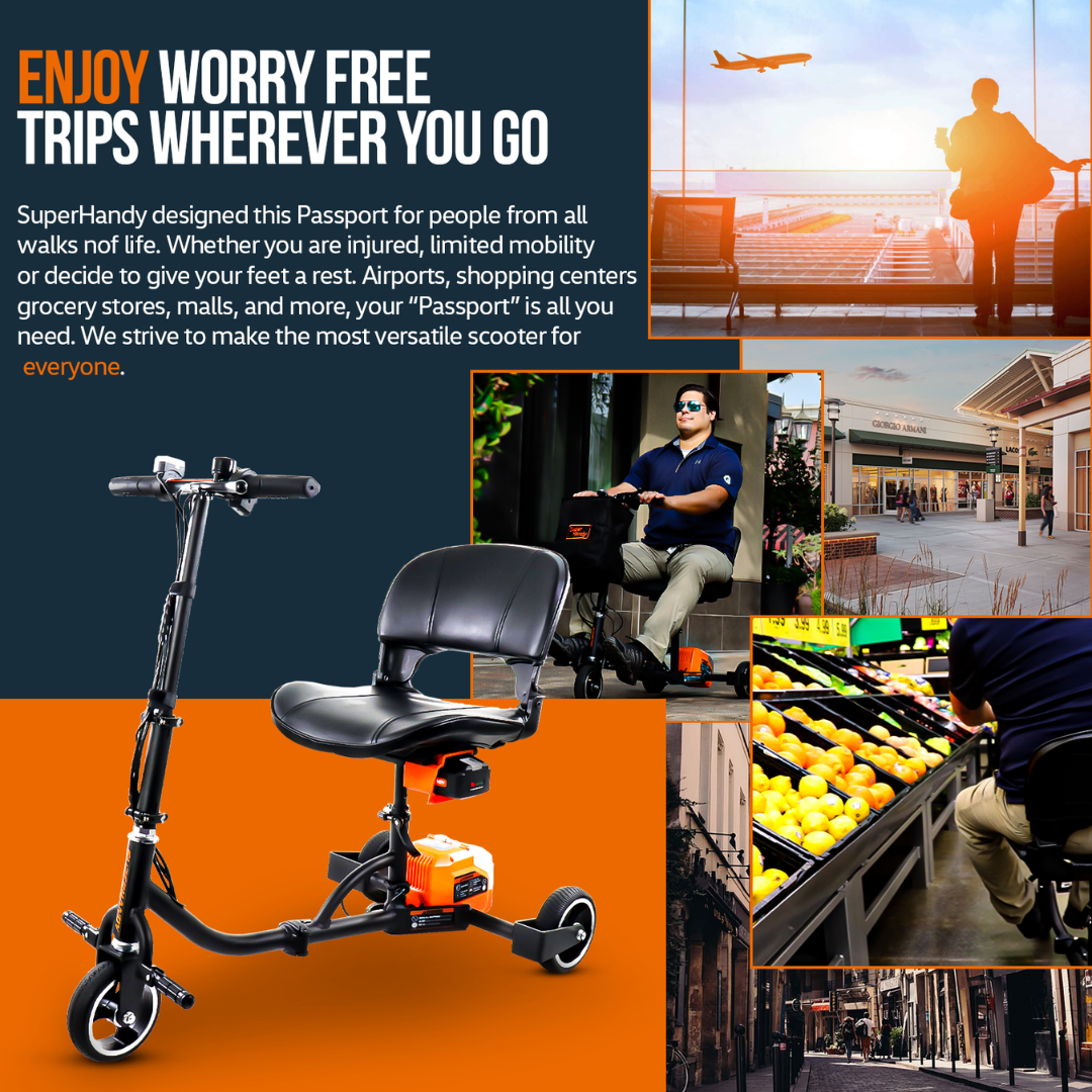 SuperHandy Passport Foldable 3 Wheel Mobility Scooter - 35 lbs - Senior.com Scooters