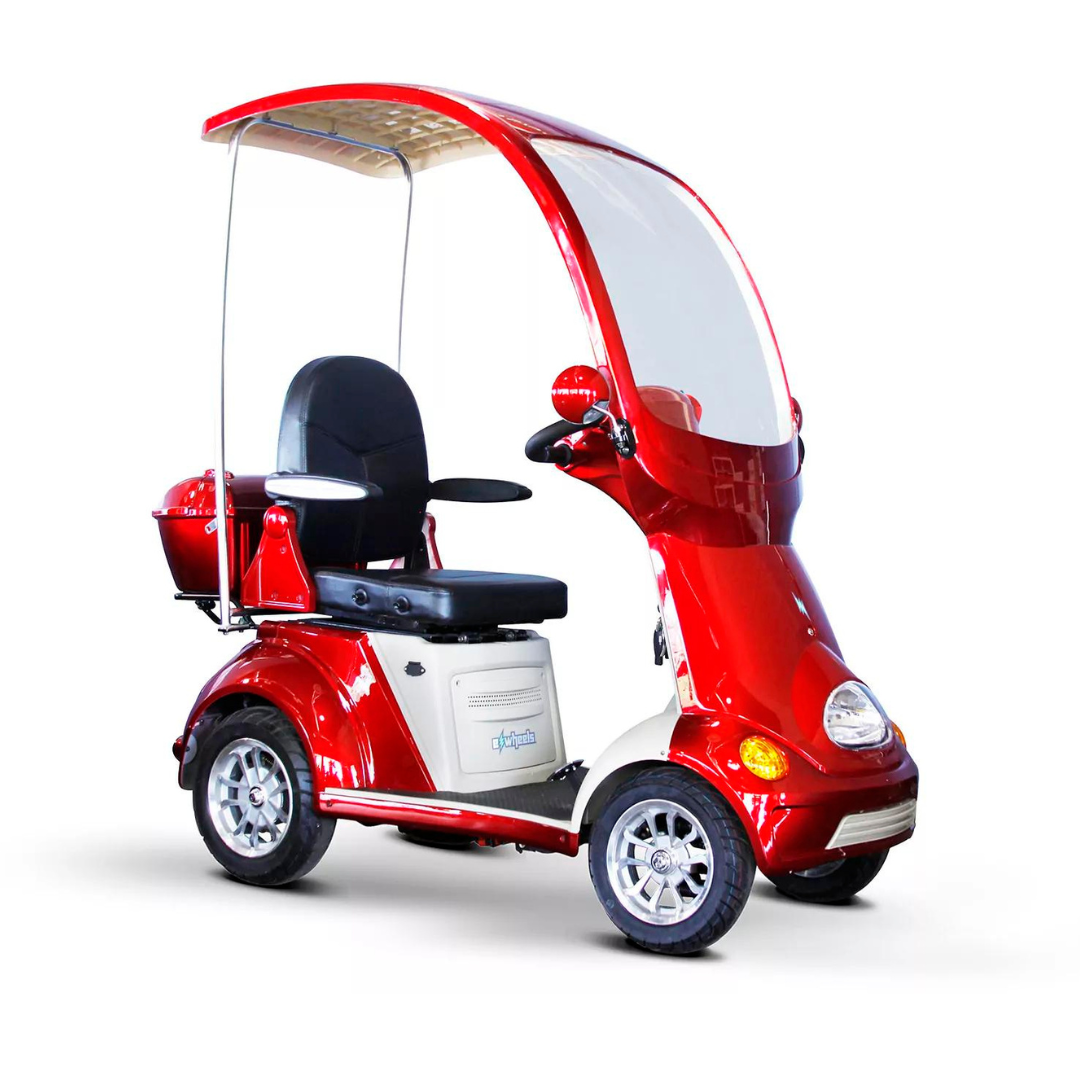 Ewheels EW-54 4-Wheel Deluxe Bariatric Scooter with Full Cover and Front Windshield Red