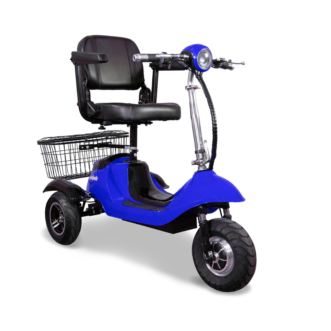 Ewheels Sporty 3-Wheeled Long Range Black Electric Scooter with Swivel Seat EW-20 Blue