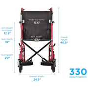 Nova Medical 20" Lightweight Folding Transport Chair with 12" Rear Wheels & Hand Brakes - Senior.com Transport Chairs