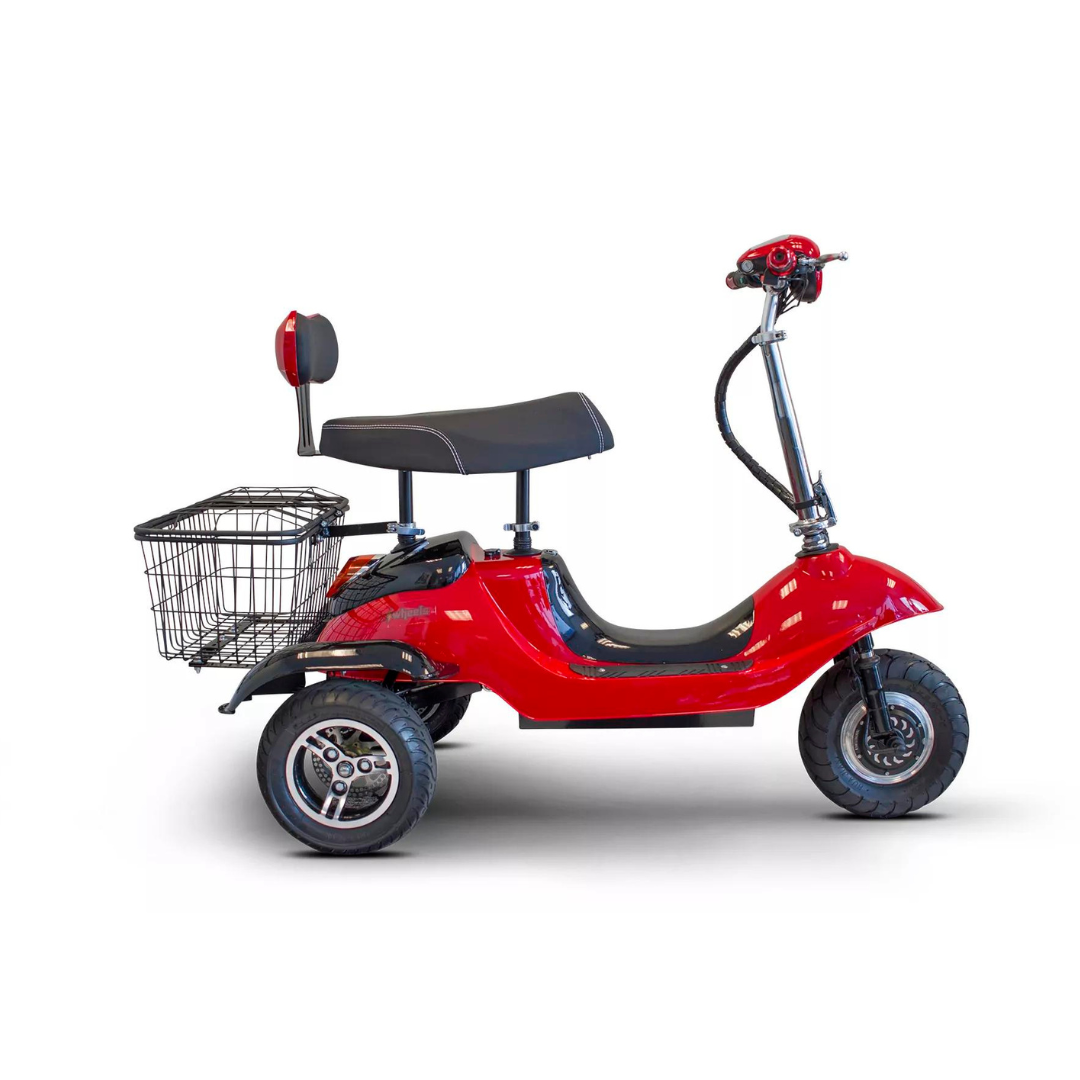 EWheels Sporty Folding Electric 3 Wheeled Scooter with Rear Basket – 15 MPH EW-19  red