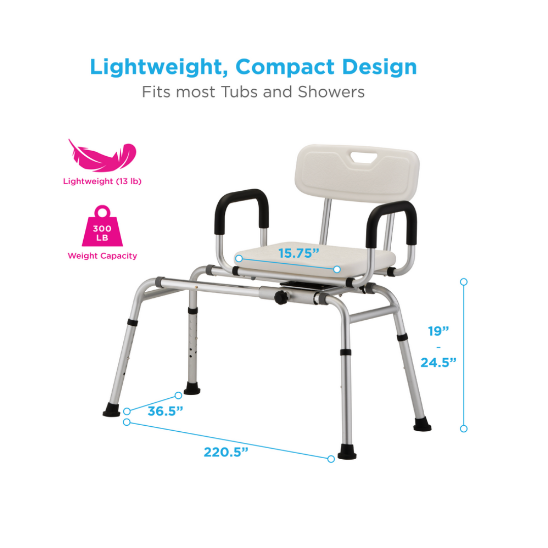 Nova Medical Shower Sliding Transfer Bench with 360° Swivel Seat - Senior.com Transfer Benches