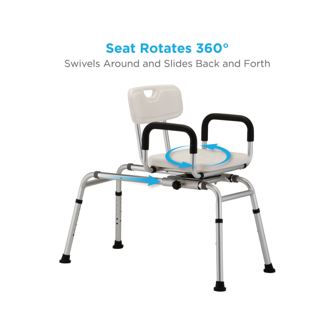 Nova Medical Shower Sliding Transfer Bench with 360° Swivel Seat - Senior.com Transfer Benches