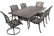 Comfort Care Sahara 7-Piece Cast Aluminum Dining Set with 86"x46" Table, 4 Chairs and 2 Swivel Rockers - Senior.com Outdoor Dining Sets