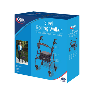 Carex Steel Rollator Rolling Walker with Seat and Back Support - Senior.com Rollators