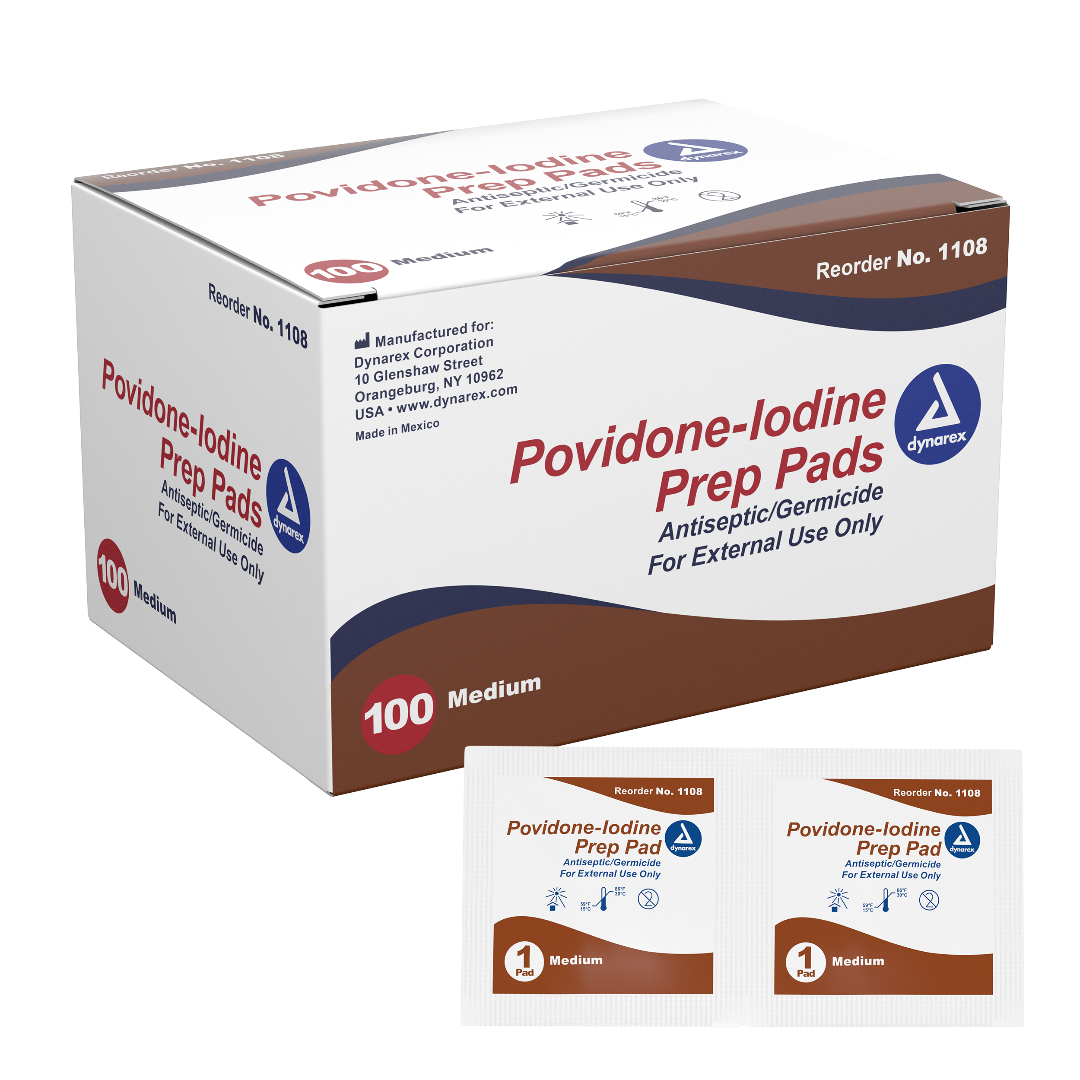 Dynarex Povidone Iodine Antiseptic Prep Pads - Medium - Senior.com Prep Pads