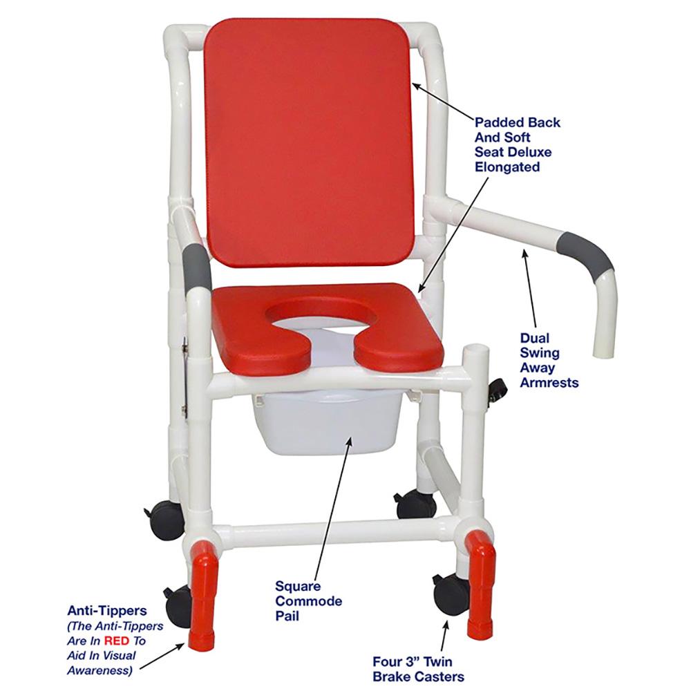 MJM Deluxe Shower Chair with Soft Elongated Commode Seat and Cushion - Senior.com PVC Shower Chairs