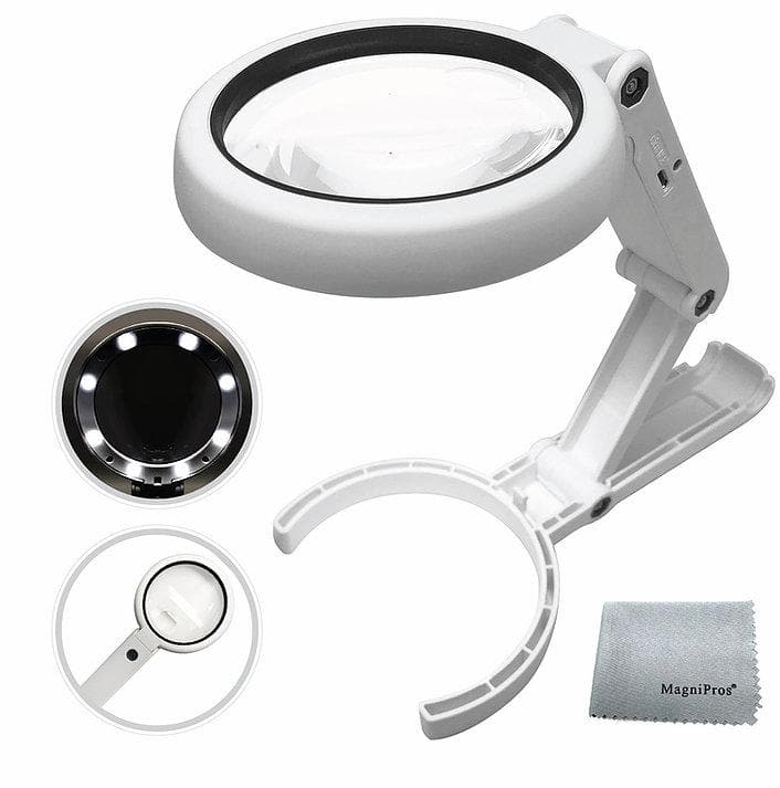 Magnipros Handsfree Magnifier - 5X+11X Dual Magnification Lens with 8 LED Lights - Senior.com Magnifiers