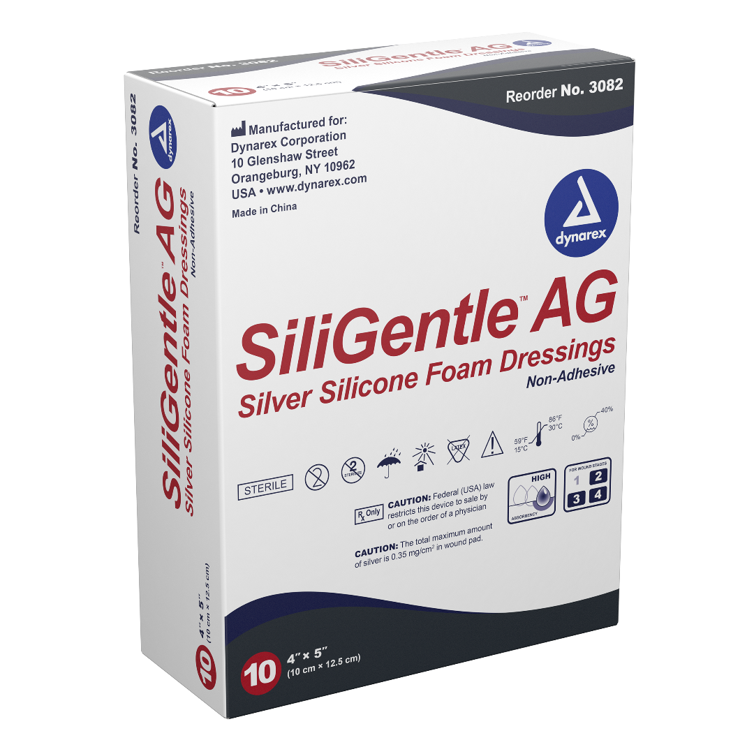 Dynarex SiliGentle AG Silver Silicone Foam Dressing - Box of 10 - Senior.com Foam Dressings