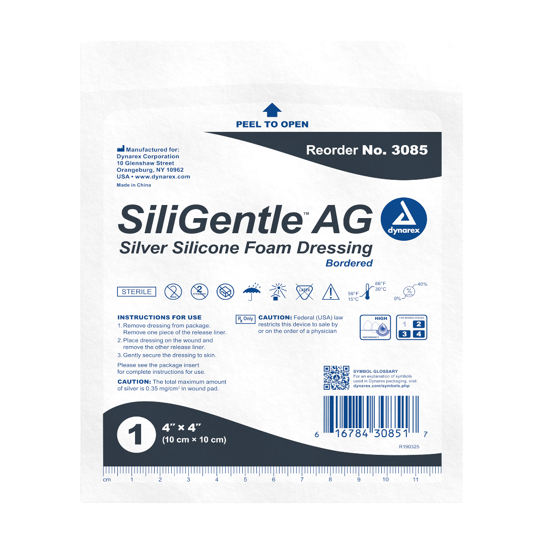Dynarex SiliGentle AG Silver Silicone Foam Dressing - Box of 10 - Senior.com Foam Dressings
