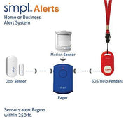 SMPL Alerts Paging System All-in-One 4 Piece Kit - Includes Door & Motion Sensor, an SOS/Help Pendant, and Pager - Senior.com Patient Care