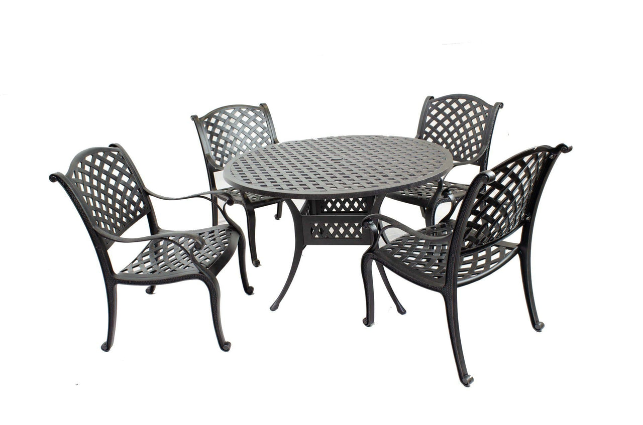 Comfort Care Sahara 5-Piece Cast Aluminum Dining Set with 48" Round Table & 4 Chairs - Senior.com Outdoor Dining Sets