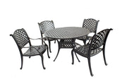 Comfort Care Sahara 5-Piece Cast Aluminum Dining Set with 48" Round Table & 4 Chairs - Senior.com Outdoor Dining Sets