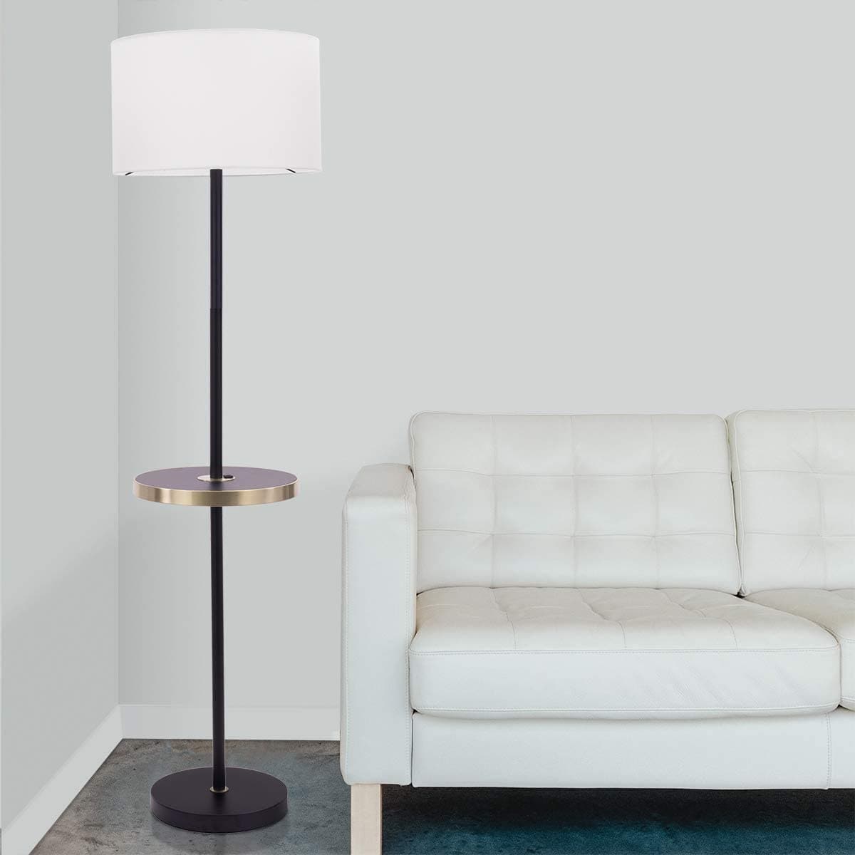 Quality Craft Stick Floor Lamp with Linen Shade and 11" Base - Black - Senior.com Lamps