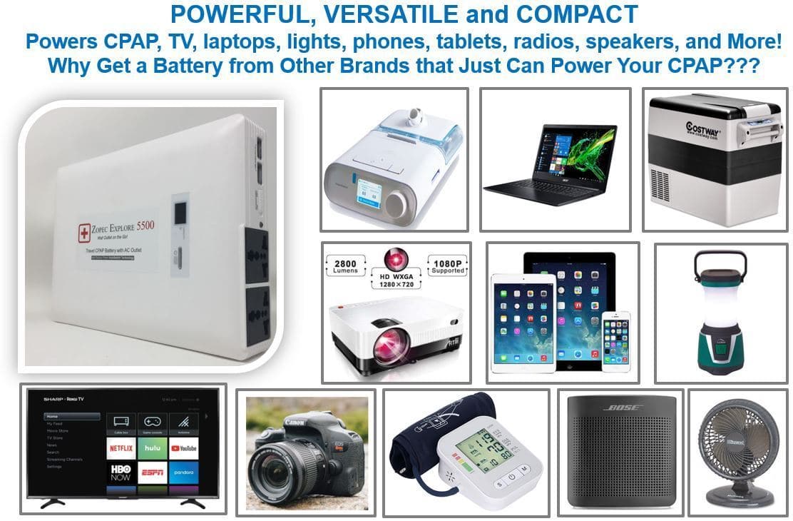 Zopec Medical Explore 5500 Universal Portable CPAP Travel Battery Power Bank - Senior.com Portable Battery Packs