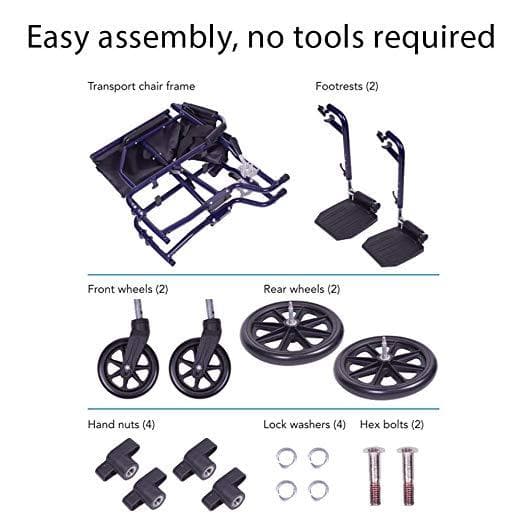 Carex Folding Transport Wheelchair with Foot Rests 19 inch Seat