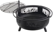 Blue Sky 36" Round Deer in Woods Barrel Fire Pit with Swing Away Grill - Senior.com Fire Pits