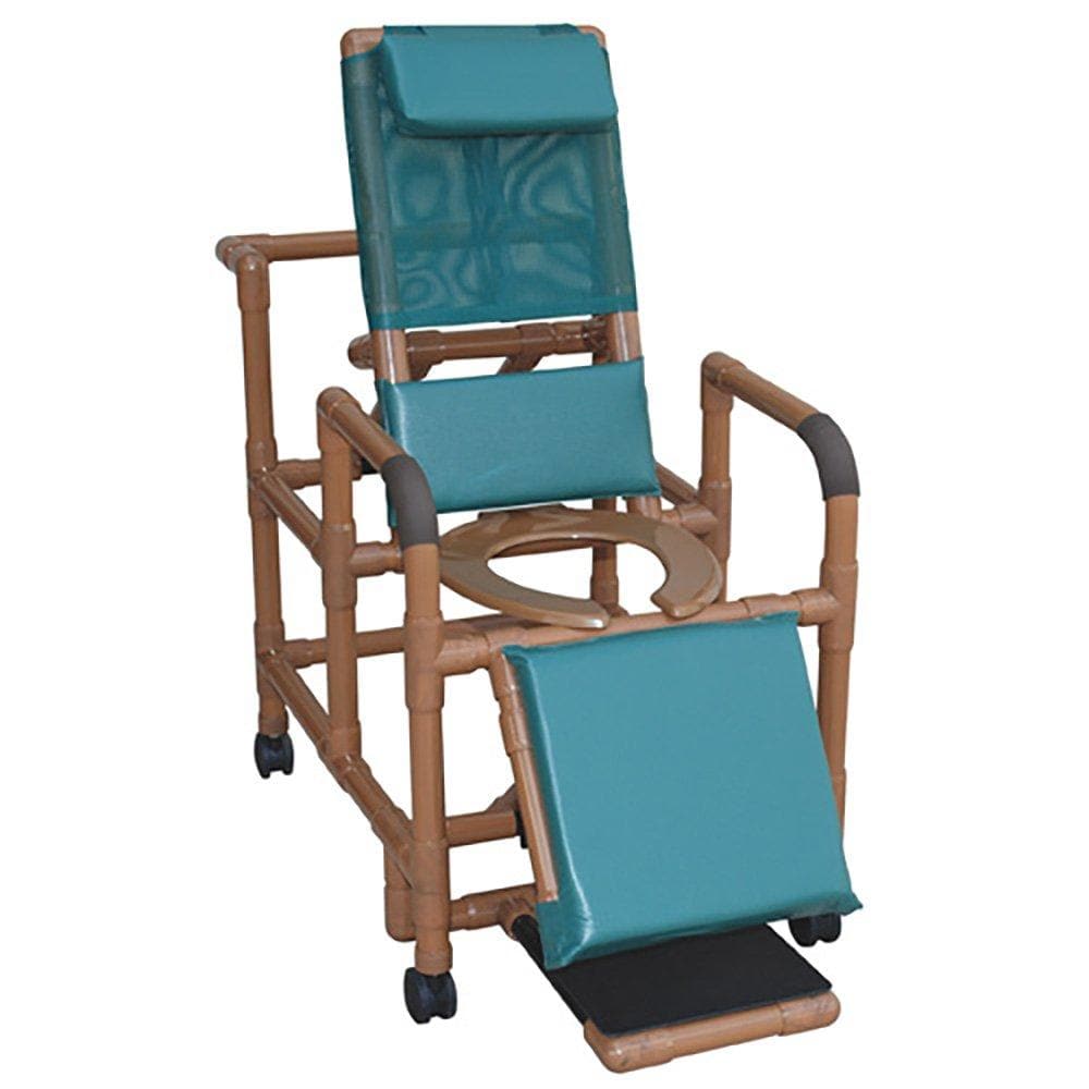 MJM International Wood Tone Reclining Shower Chair with Leg Rest and Footrest - Senior.com Shower Chairs