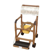 MJM International Wood Tone Standard Shower Chair with 5" Casters, Footrest and Pail - Senior.com Shower Chairs