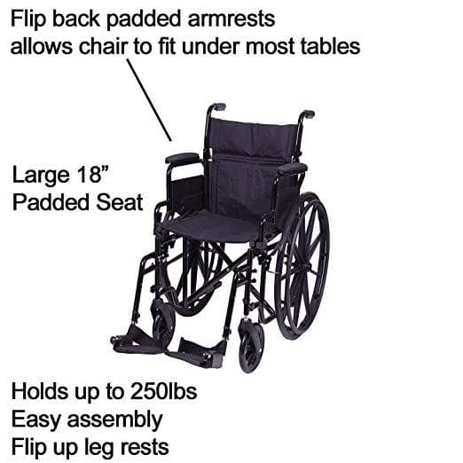 Carex Compact Wheelchair with Large 18” Padded Seat and Adjustable Swing Away Footrests - Senior.com Wheelchairs
