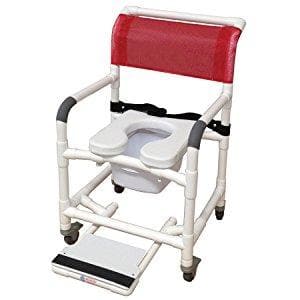 MJM International Wide Shower Chair with Total Lock Casters, Soft Seat, Safety Belt, Commode Pail and Slide Out Footrest - Senior.com Shower Chairs