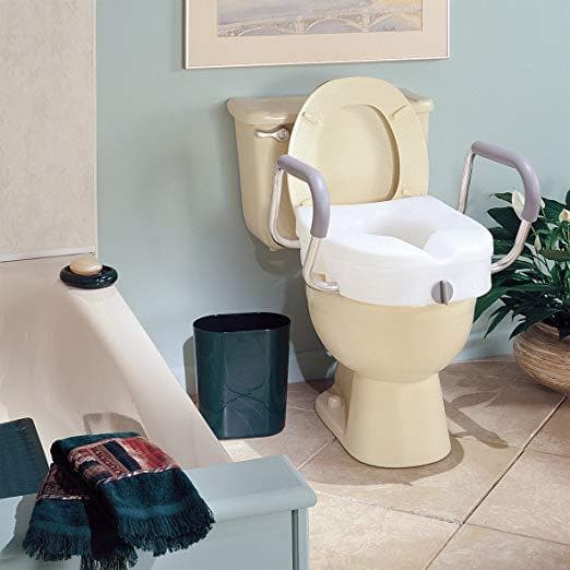 Carex E-Z Lock Raised Toilet Seat with Handles - 5 Inch Toilet Seat Riser with Arms - Senior.com Raised Toilet Seats