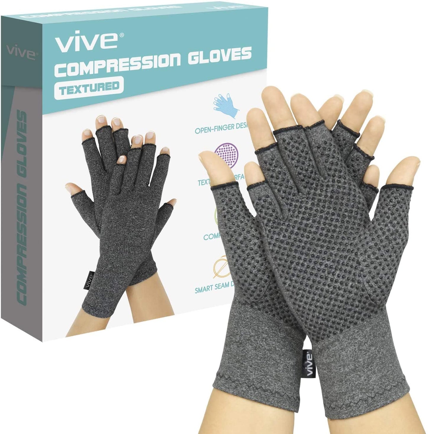 Vive Health Arthritis and Carpal Tunnel Gloves with Grips - Open Finger - Pair - Senior.com Arthritis Gloves