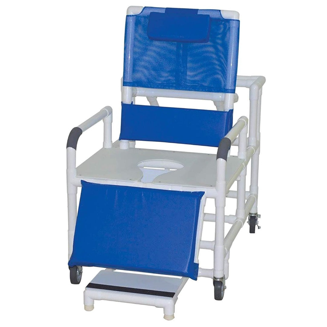 MJM International HD PVC Bariatric Reclining Shower Chair with Elevated Leg Rest and Slide Out Footrests - Senior.com Shower Chairs