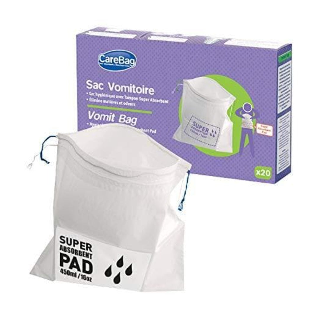Carebag Medical Grade Disposable Vomit Bags with Super Absorbent Pad - 20 Count - Senior.com Vomit Bags