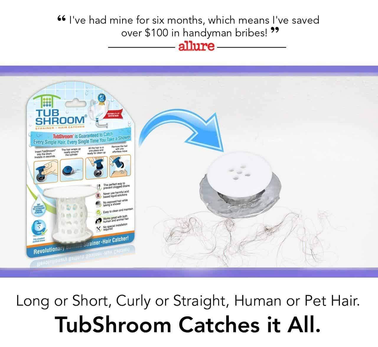 TubShroom - The Revolutionary Tub Drain Protector All-In-One Hair Catcher/Strainer/Snare - Senior.com Bathroom Accessories