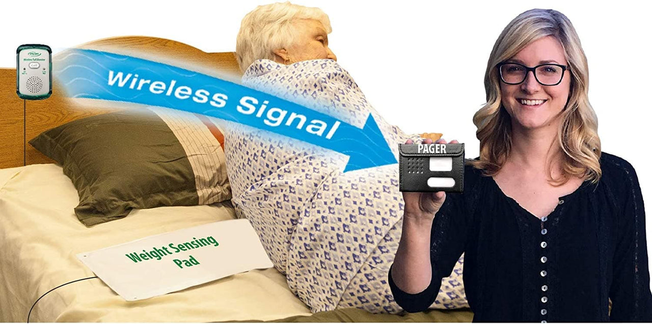 Wireless Economy Quiet Fall Alert with 10in x 30in Bed Pad and Caregiver Pager - Senior.com Bed Pads