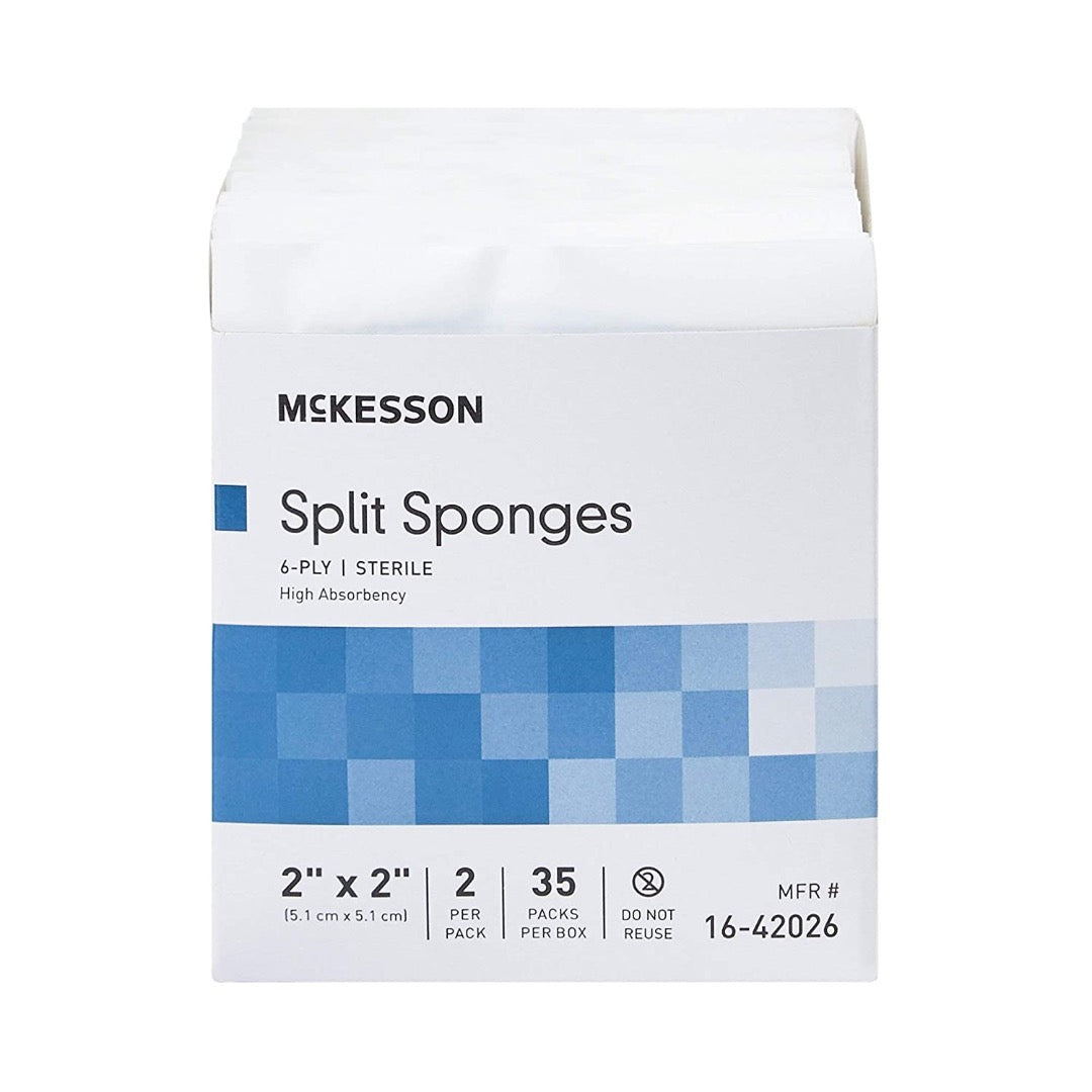 McKesson I.V. Drain Split Dressing Sponges - Sterile Poly / Rayon Blend - Senior.com Sponges