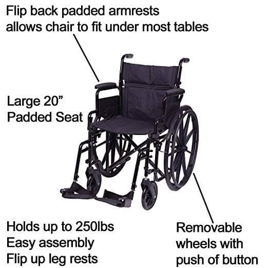 Carex Compact Folding Wheelchair with Large 20” Padded Seat - Senior.com Wheelchairs