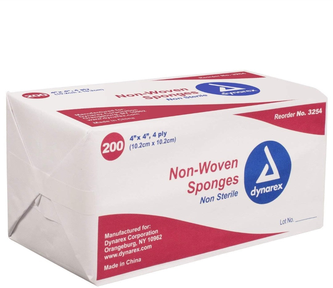 Dynarex Non-Woven Gauze Sponges - 4 x 4 inch 4 Ply - Pack of 200 - Senior.com Gauze Sponges