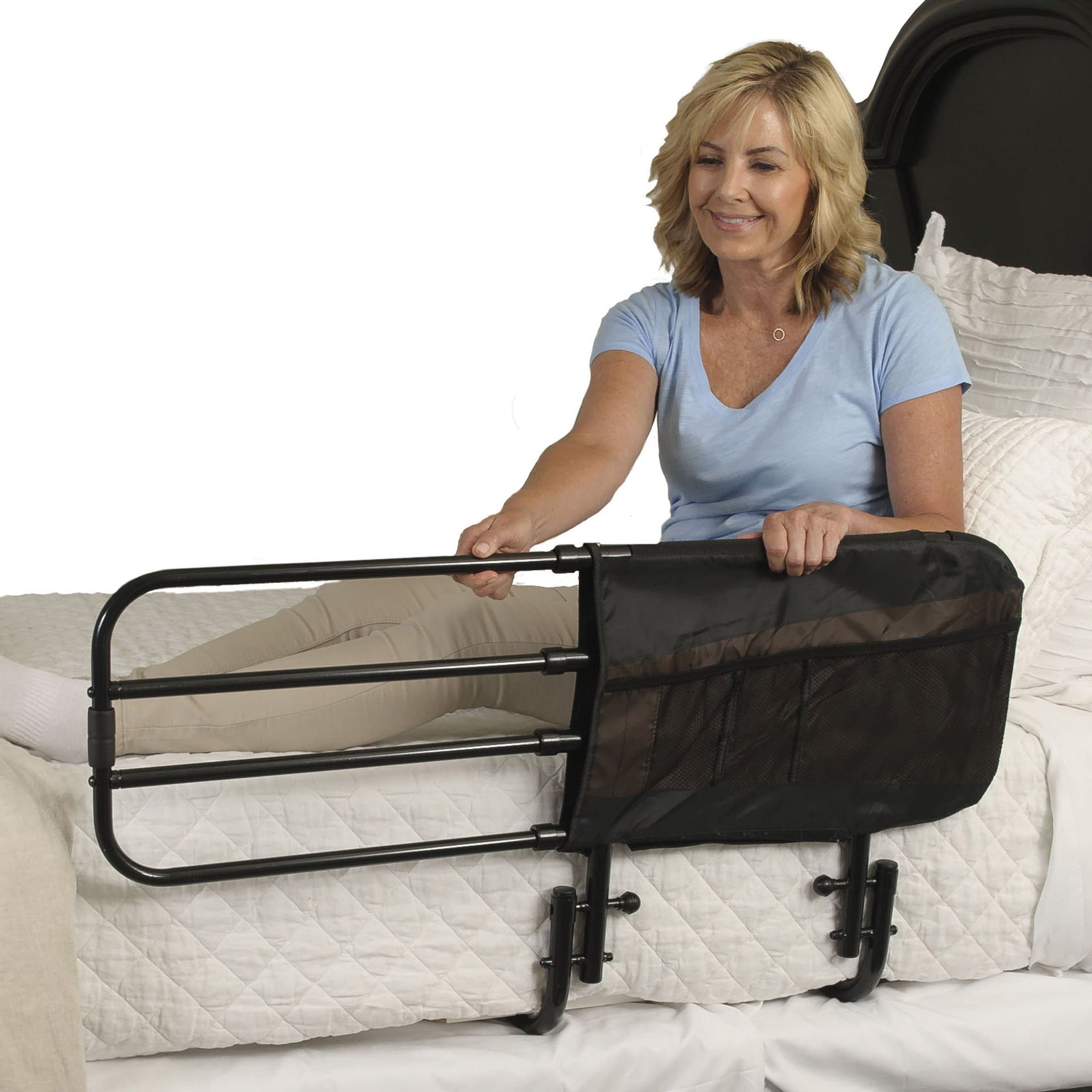 Stander EZ Adjust & Pivoting Adult Extending Bed Rail with Storage Pouch - Senior.com Bed Rails