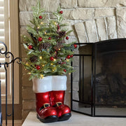 Quality Craft Santa Boots with Trees Holiday Decoration & Lights - Red - Senior.com Holiday Decorations