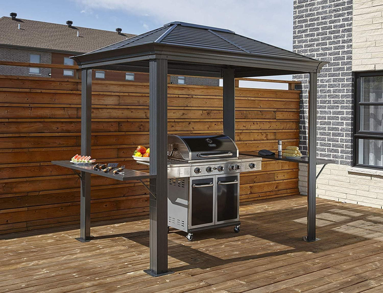 Sojag Mykonos Hardtop Grill Gazebo with Shelving Outdoor Sun Shelter - 5' x 8' - Senior.com Gazebo